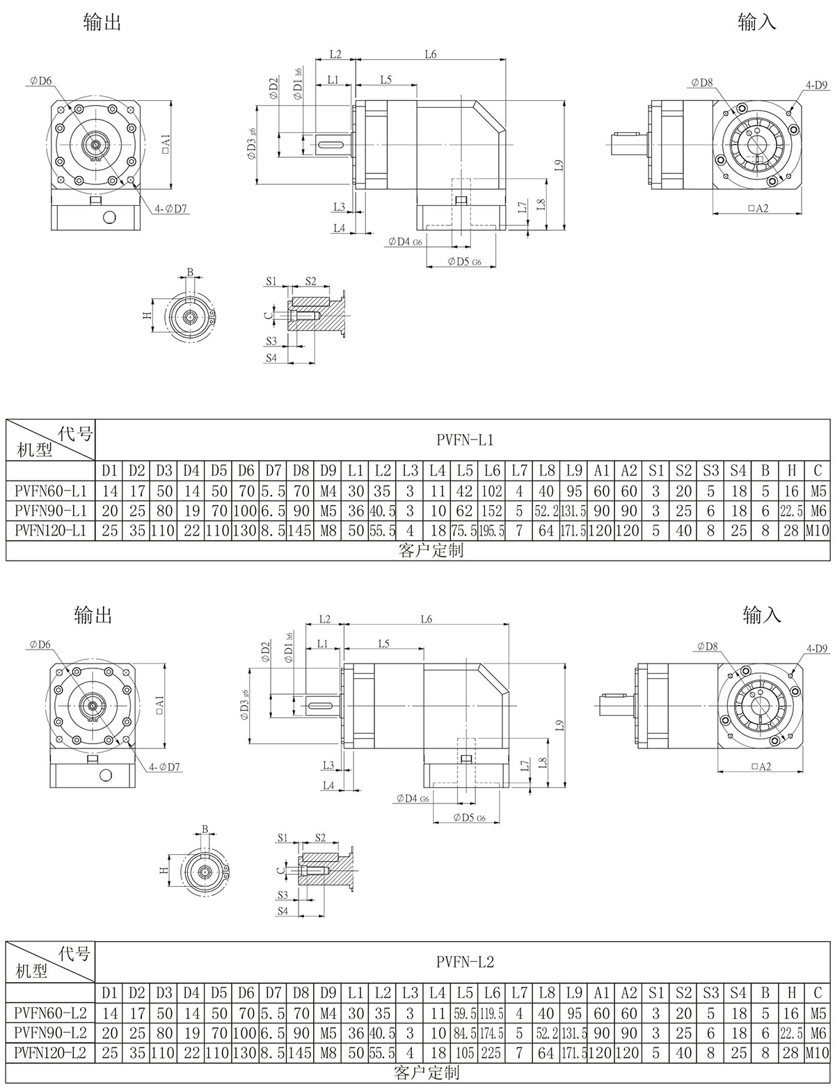 直齒行星減速機(jī)PVFN安裝尺寸